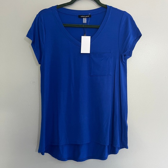 Cable & Gauge Tops - Cable & Gauge Royal Blue‎ V-Neck Pocket Tee High-Low Hem Medium cobalt basics
